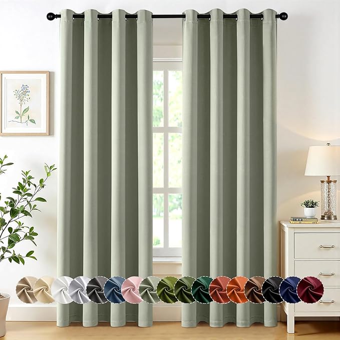 MIULEE Sage Green Blackout Curtains for Bedroom Living Room 84 Inches Long 2 Panels, Thermal Insulated Room Darkening Drapes Solid Grommet Noise Reduction Light Blocking Window Treatments 50x84 Inch