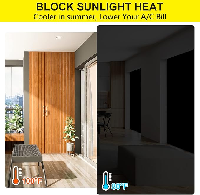 FADOTY 100% Blackout Curtains, Portable Black Out Window Cover Film, Cuttable Blackout Shades Fabric Sheet, No Drill Window Blinds, Sun Heat Light Blocker for Travel Media Dorm Bedroom, 57''W - 2Pack