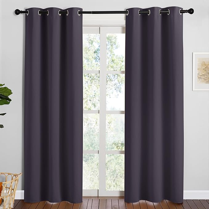 NICETOWN Greyish Purple Blackout Curtains 84 inches Length for Dining Room, 2 Panels, 34" Wide, Thermal Insulated Long Drapes for Window