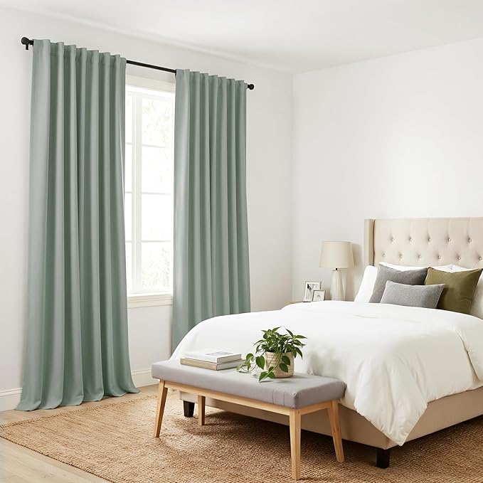 PONY DANCE Sage Green Blackout Curtains 96 inch Long, Room Darkening Curtains for Bedroom, Thermal Insulated Drapes for Living Room Window, Back Tab/Rod Pocket, 52 x 96 Inch,2 Panels Set