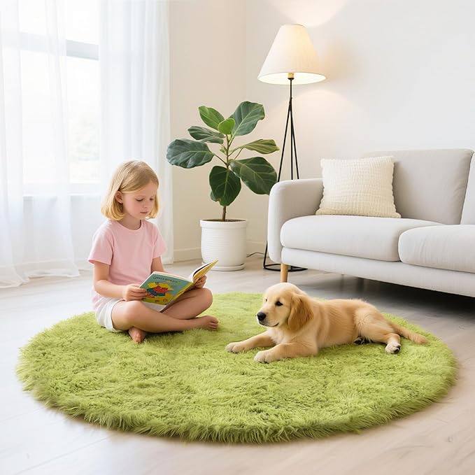 yulidayang Fluffy Round Area Rugs for Bedroom,5'X5'Shag Circle Area Rugs for Living Room,Non Slip Fuzzy Plush Rug for Kids Room Boys Girls Room and Dorm Home Decor Rug