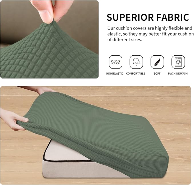 Easy-Going Stretch 3 Pieces Couch Cushion Covers for Sectional Sofa Left/Right L Shape Chaise Lounge Sofa Seat slipcover Anti-Slip Sofa Cover Soft (2 Seater + 1 Chaise, Greyish Green)