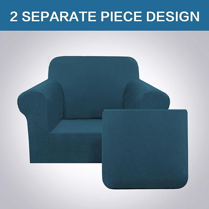 H.VERSAILTEX 2-Pieces Armchair Cover Chair Slipcovers with Arms Furniture Protector Cover Fit Armchair Width Up to 47 Inch, Jacquard Spandex Couch Covers Armchair Slipcover - Deep Teal, Chair