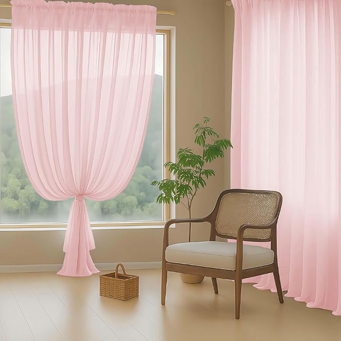 Blush Pink Sheer Curtains for Window 96 Inches Long 2 Panels, Soft Airy Light Filtering Voile Sheer Curtains for Living Room Bedroom, Dual Rod Pocket Elegant Window Drapes, 2x42Wx96L Inches
