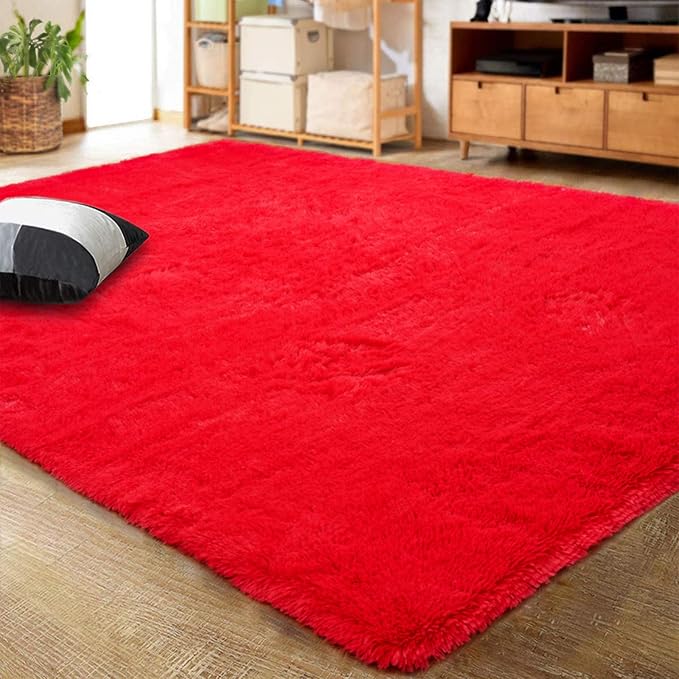 LOCHAS Ultra Soft Indoor Modern Area Rugs Fluffy Living Room Carpets for Children Bedroom Home Decor Nursery Rug 6x9 Feet, Red