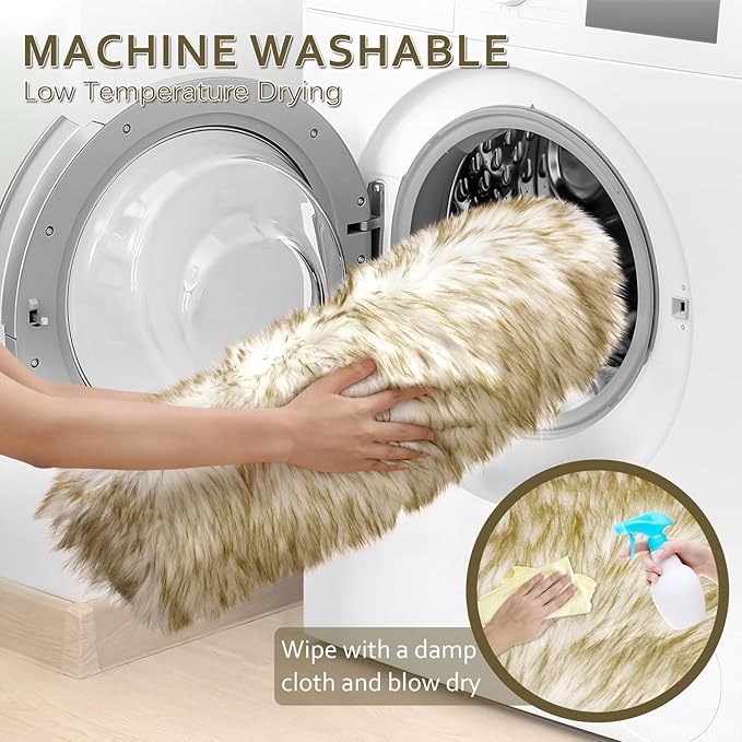 Ciicool Ultra Soft Faux Sheepskin Fur Rug Fluffy Rug for Bedroom Fuzzy Carpet for Living Room Kid's Room Nursery Decor, White Gradient Dark Green 2 x 6 Feet