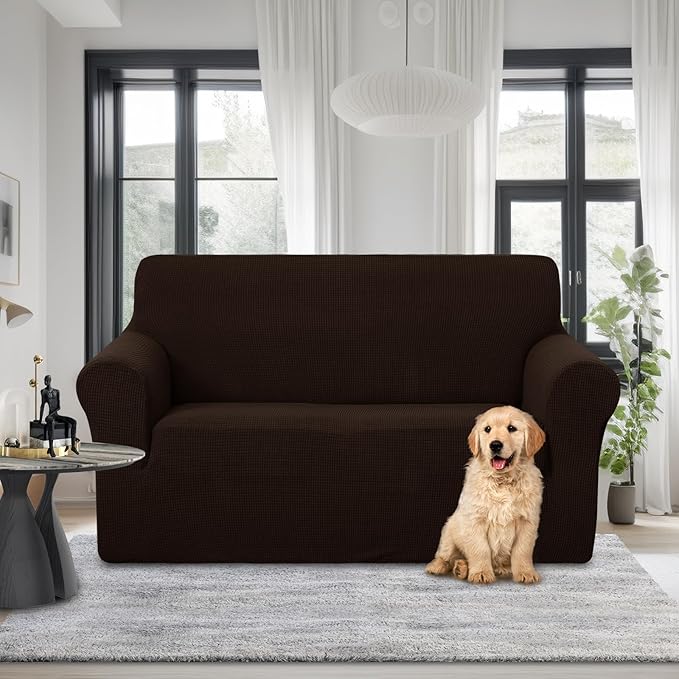 U-NICE HOME Loveseat Cover Stretch Couch Cover Sofa Cover Sofa Slipcover Furniture Protector for 2 Cushion Couch Sofa Pet Friendly(Loveseat, Chocolate)