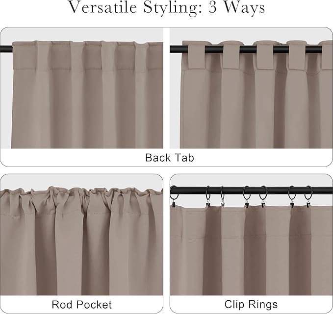 PONY DANCE Blackout Curtains Thermal Insulated Window Treatment Panels Room Darkening Blackout Drapes for Living Room Back Tab/Rod Pocket Bedroom Draperies, 42x54 Inch, Light Taupe, 2 Panels