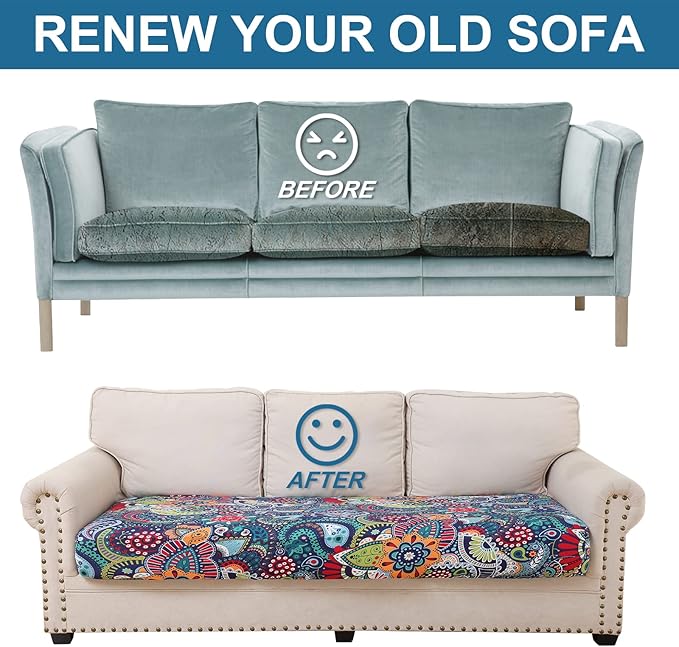 Smiry Printed Couch Cushion Covers, Stretch Soft Couch Covers for Sofa, Washable Non-Slip Sofa Slipcover Furniture Protector for Indoor and Outdoor (3 Pack, Blue Green)