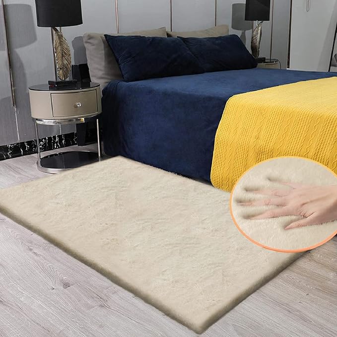 ORINOVA Light Brown Beige Plush Washable Fluffy Area Rugs for Bedroom Faux Fuzzy Bunny Fur Rug for Living Room Nursery Rug 3x5 Boho Rugs