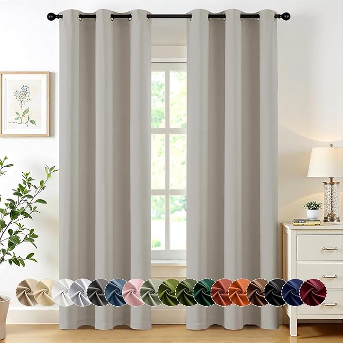 MIULEE Natural Blackout Curtains for Bedroom Living Room 72 Inches Long 2 Panels, Thermal Insulated Room Darkening Drapes Solid Grommet Noise Reduction Light Blocking Window Treatments 40x72 inch