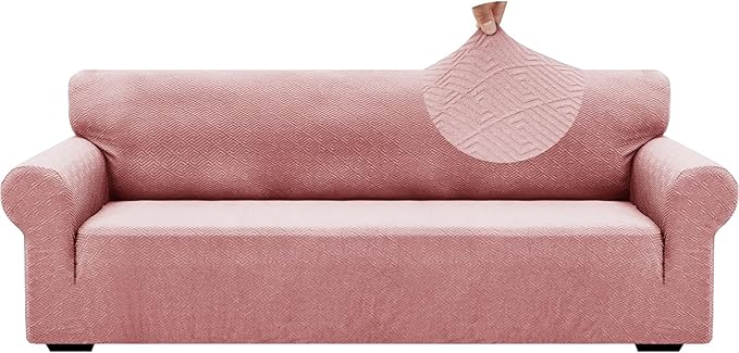 ZNSAYOTX 1 Piece Jacquard Couch Covers for 3 Cushion Couch High Stretch Sofa Cover for Pets Dogs Anti Slip Extra Large Sofa Slipcovers Furniture Protector (X-Large,New Pattern Rose)
