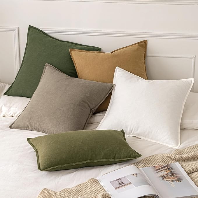 MIULEE Decorative Linen Euro Sham Pillow Covers 24x24 Inch Tan TaupeBoho Farmhouse Neutral Winter Couch Throw Pillows for Bed Pack of 2 Accent Modern Pillowcase Sofa Livingroom Home Decor