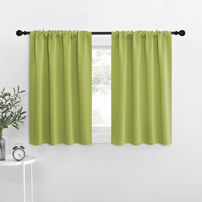 NICETOWN Fresh Green Kitchen Curtains, 42" W by 36" L, Set of 2, Short Blackout Curtains & Drapes, Small Window Draperies for Dining Room, Cupboard