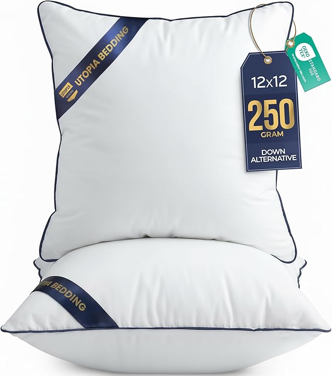 Utopia Bedding Throw Pillow Inserts (Pack of 2, White), 12 x 12 Inches Decorative Indoor Pillows for Sofa, Bed, Couch, Cushion Sham Stuffer