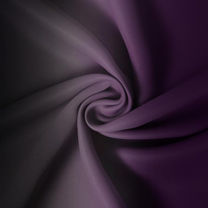 Yakamok Blackout Ombre Purple and Black Curtains for Bedroom, Gradient Room Darkening Curtains, Grommet Thermal Insulated Light Blocking Window Drapes/Curtain for Living Room,52 x 63 Inch,2 Panels