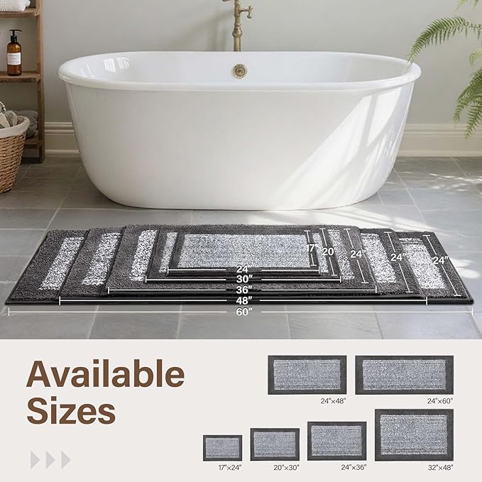 Bathroom Rugs 24x17 Non Slip Washable, Grey Bath Mat for Bathroom Floor Tub, Soft Absorbent Quick Dry Mats for Shower, Bathtub,Home Decor