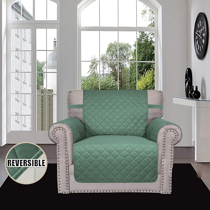 Easy-Going Chair Sofa Slipcover Reversible Sofa Cover Water Resistant Couch Cover Furniture Protector Cover with Elastic Straps for Pets Kids Children Dog Cat (Chair, Cyan/Ivory)