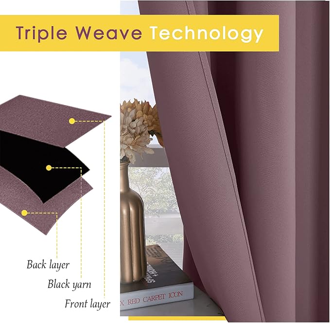 NICETOWN Blackout Curtains for Bedroom, Dry Rose, 42 W by 80 L, Set of 2, Thermal Insulated Curtains & Drapes with Grommet Top for Living Room, Privacy Window Treatment Draperies