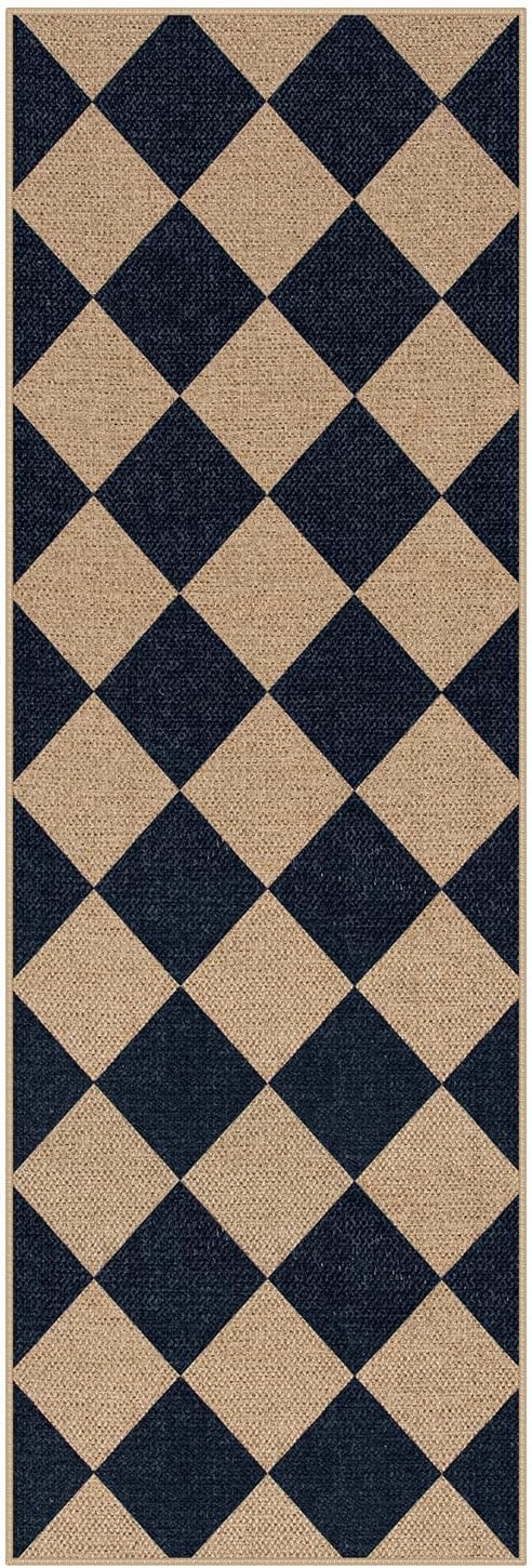Lahome Colette Checkered Easy Jute Runner, 2x6 Kitchen Runner Rug Non Slip Washable Outdoor Rug for Entryway Indoor, Checkerboard Black Indoor Outdoor Carpet for Hallway 6ft Entry Front Door