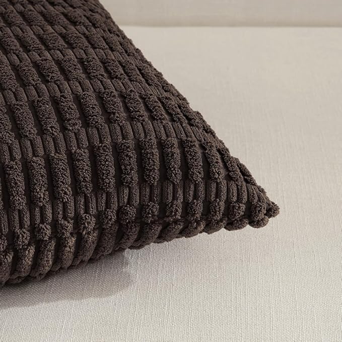 Fancy Homi 4 Packs Boho Dark Brown Decorative Throw Pillow Covers 20x20 Inch for Living Room Couch Bed Sofa, Rustic Modern Farmhouse Home Decor, Soft Plush Corduroy Square Cute Cushion Case 50x50 cm