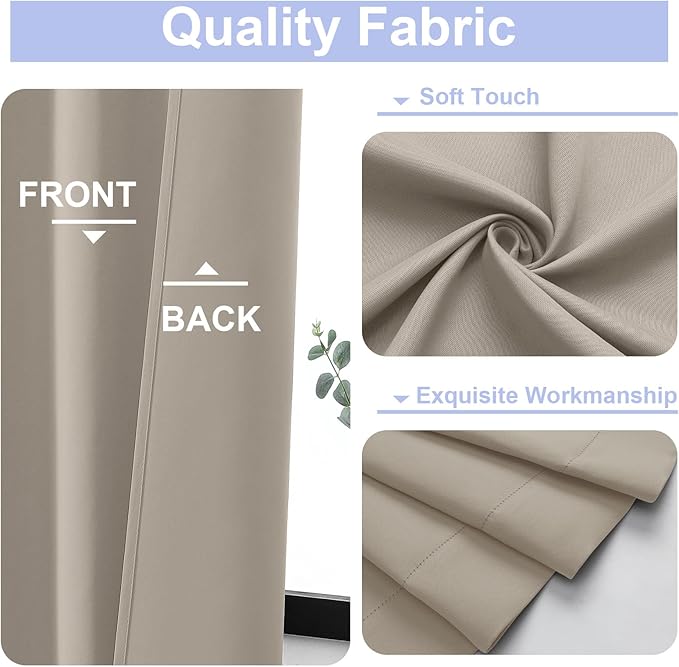 Simplebrand Ava Stone Blackout Curtains for Bedroom 96 Inches Long 2 Panels, Solid Thermal Insulated, Energy Saving Living Room Window Treatment Curtains Blackout Drapes, W40 x L96 Inch, Stone