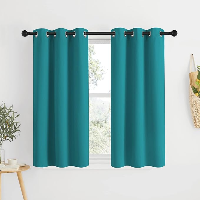 NICETOWN ROM Darkening Curtains 48 inch Length 2 Panels, Thermal Insulated Grommet Blackout Curtains for Modern Casual Elegant Bedroom Kids Room Theme Decoration (Peacock Teal, 2 Pieces, W34)