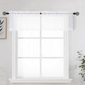 OWENIE White Sheer Curtains for Kitchen Valance Set of 2, Small Short Modern Rod Pocket Voile Valance Curtain Window Treatment Decor for Living Room Bathroom Cafe Laundry Basement, 42" W x 14" L