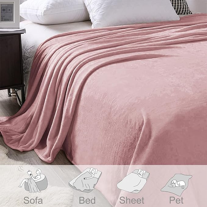 Exclusivo Mezcla Fleece Blanket King Size for Bed, Super Soft and Warm, All Season, Cozy, Plush, Lightweight, 90x104 Inches, Dusty Pink
