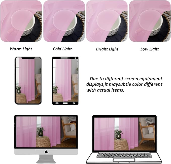 Chyhomenyc Pink Sheer Curtains 120 Inches Long - Light Filtering Voile Extra Long Panel Drapes for Floor to Ceiling Window, Elegant Soft Living Room Curtains, Each 42Wx120L Inch, 10FT, 2 Panels
