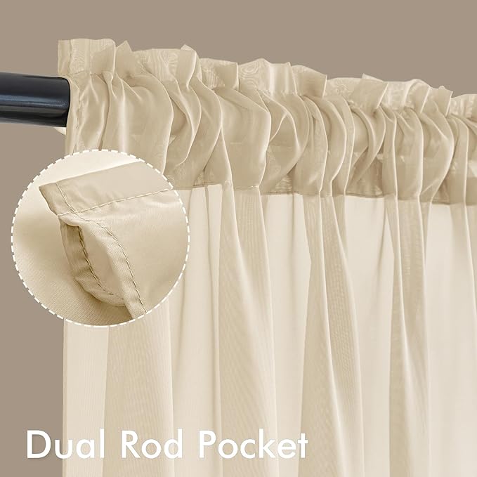MIULEE Cream Sheer Curtains 84 Inches Long, 4 Panels Set, Light Filtering Rod Pocket Voile Drapes for Living Room and Bedroom, Airy Soft Fabric Window Treatments, 42 x 84 Inches