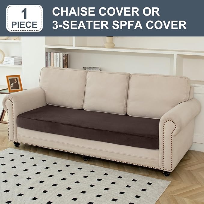 Couch Cover Velvet Chaise Cushion Cover for Sectional Sofas - Elastic L-Shaped Sofa Seat Covers Washable, Slipcover Protector (1-Piece, Coffee)