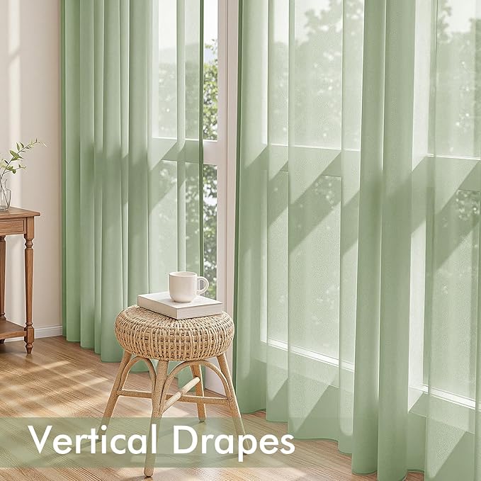 MIULEE Sage Green Sheer Curtains 108 Inches Long, 4 Panels Set, Light Filtering Rod Pocket Voile Drapes Window Treatments, Semi Transparent Airy Fabric for Bedroom and Living Room, 42 x 108 Inches