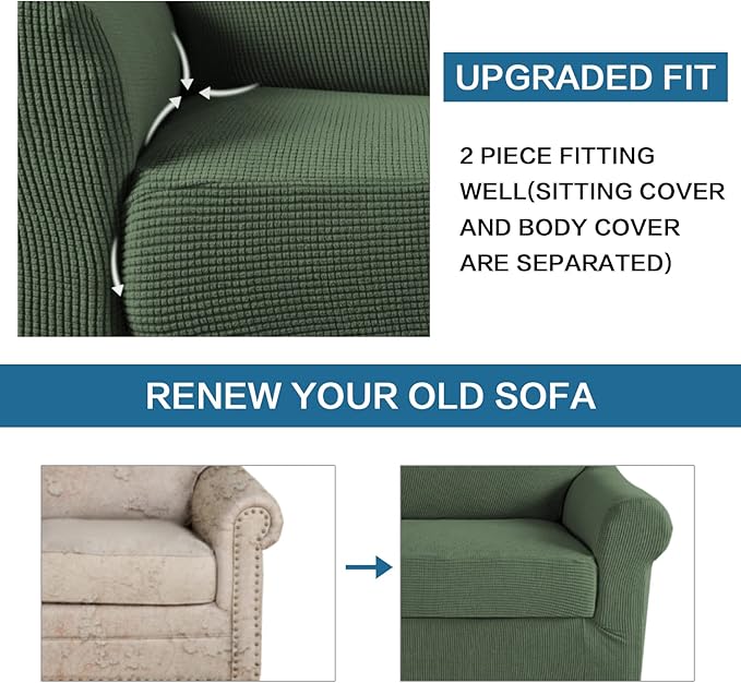 H.VERSAILTEX 2-Pieces Armchair Cover Chair Slipcovers with Arms Furniture Protector Cover Fit Armchair Width Up to 47 Inch, Jacquard Spandex Couch Covers Armchair Slipcover - Bronze Green, Chair