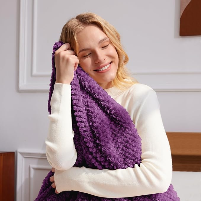 Whale Flotilla Twin Size Fuzzy Fleece Blanket for Bed, 60x80 Inch Fluffy Warm Soft Jacquard Blankets for All Season, Lightweight and Cozy, Purple