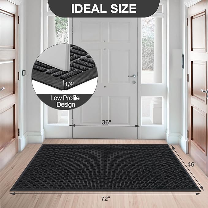 Mibao Front Door Mat, Heavy Duty Durable Welcome Mat for Outdoor Indoor, Dirt Trapper Waterproof Super Absorbent Door Mat for Entryway Outside Patio Porch, 73" x 46", Black