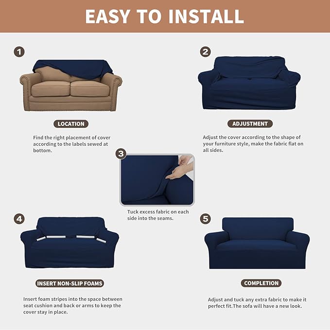 Easy-Going 100% Waterproof Chair Couch Cover, Dual Waterproof Sofa Cover, Stretch Jacquard Sofa Slipcover, Leakproof Furniture Protector for Kids, Pets, Dog and Cat (Chair, Navy)