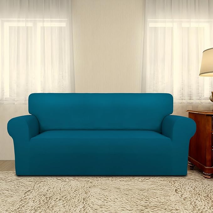 PureFit Super Stretch Sofa Slipcover – Spandex Non Slip Soft Couch Sofa Cover, Washable Furniture Protector with Non Skid Foam and Elastic Bottom for Kids, Pets (Oversized Loveseat, Peacock Blue)