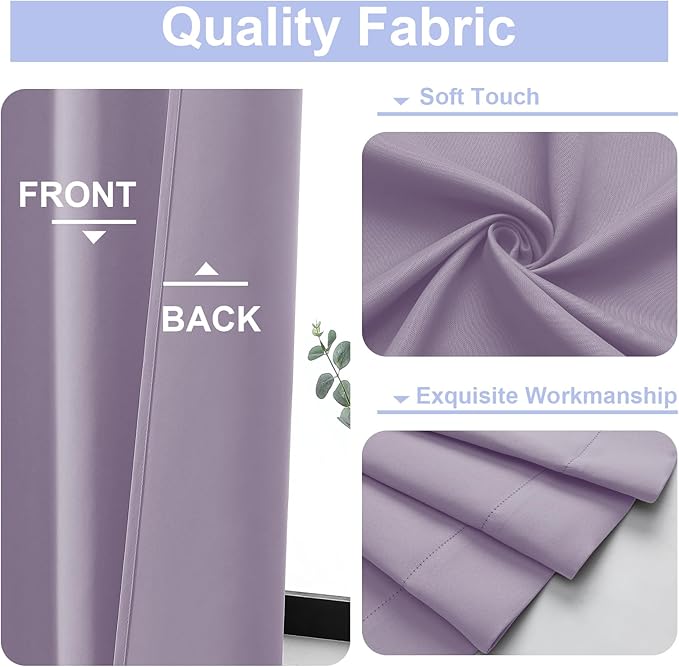 Simplebrand Ava Lilac Blackout Curtains for Bedroom 84 Inch Length 2 Panels Set, Solid Thermal Insulated Privacy Living Room Window Treatment Curtains Blackout Drapes, W50 x L84 Inch, Lilac
