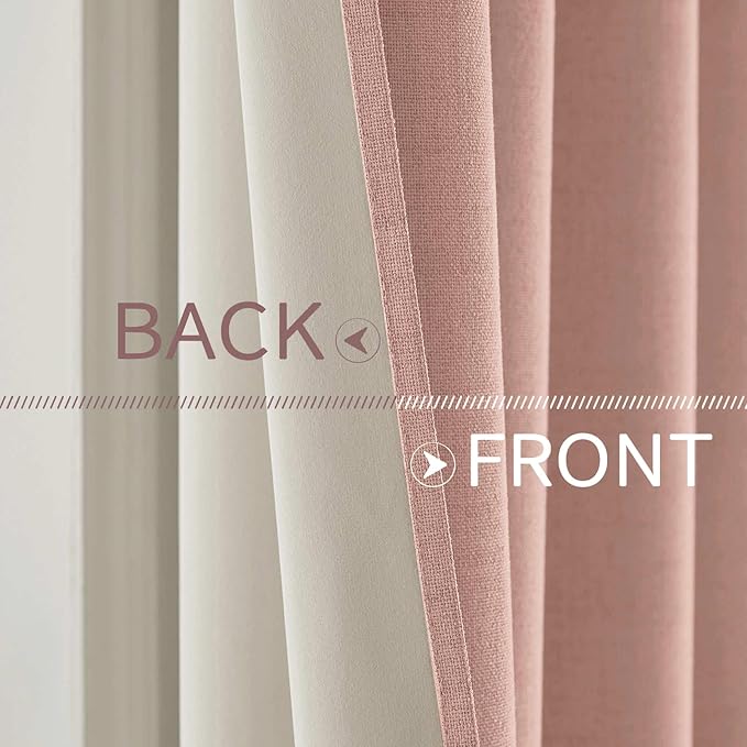 MIULEE Linen Curtains for Bedroom 100% Blackout Thermal Insulated Blush Pink Grommet Room Darkening Curtains & Drapes for Living Room Nursery 52 x 45 Inch (2 Panels)