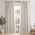 Topfinel 95 Inches Long Linen 100% Blackout Curtains 2 Panels Set Birch Ivory Custom Drapes for Sliding Glass Doors Saving Warm Blocking Modern Living Room Long Bedroom Curtains (W52 x L95)