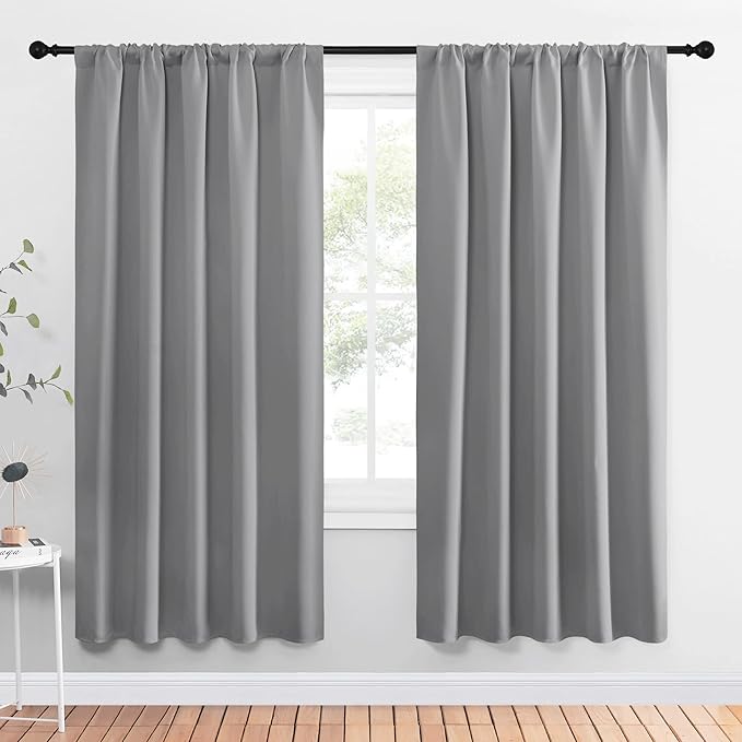NICETOWN Blackout Curtain Panels for Bedroom - Thermal Insulated Rod Pocket Blackout Drapes/Draperies for Play Kids Room (2 Panels, W52 x L72 inches, Silver Grey)