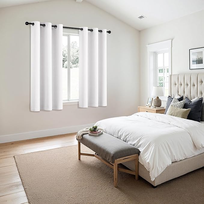 MIULEE Pure White Blackout Curtains for Bedroom Living Room 63 Inches Long 2 Panels, Thermal Insulated Room Darkening Drapes Solid Grommet Noise Reduction Light Blocking Window Treatments 50x63 Inch