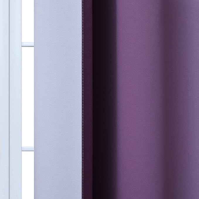Yakamok Room Darkening Greyish White and Purple Ombre Curtains for Bedroom, Thickening Polyester Thermal Insulated Grommet Gradient Color Drapes for Living Room (52W x 72L / 2 Panels)