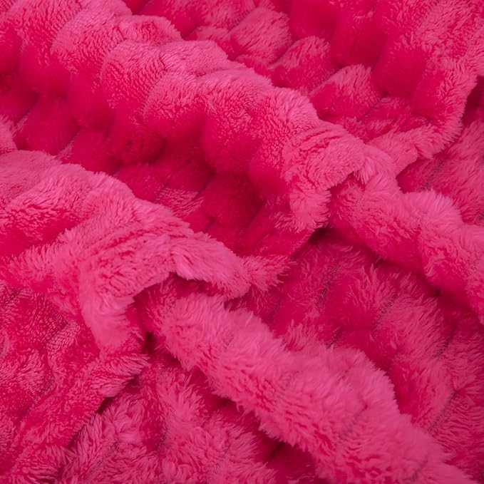 Puncuntex Hot Pink Throw Blanket 108"×90" inches Fuzzy 3D Jacquard Decorative Flannel Fleece Super Soft Plush Cozy Blanket for Couch Sofa Chair Lightweight