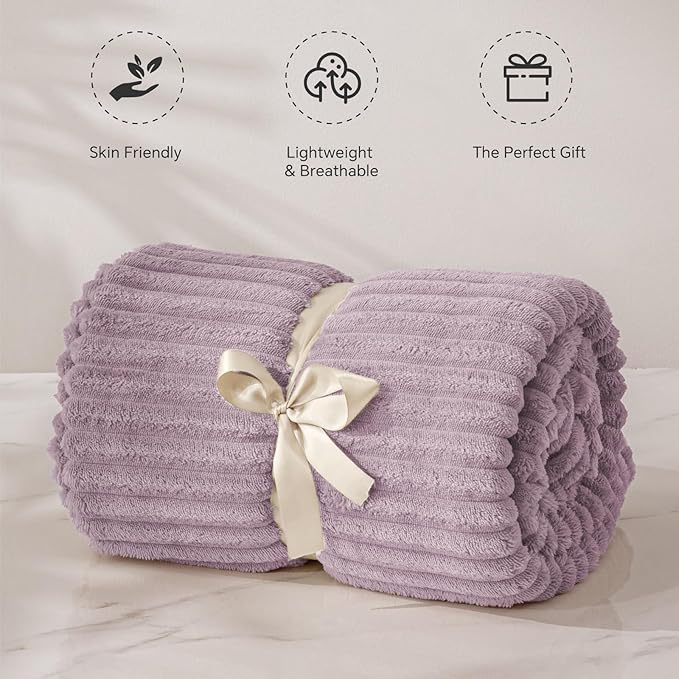 BEDELITE Fleece Blanket Twin Size – 3D Ribbed Jacquard Soft and Warm Decorative Fuzzy Blankets – Cozy, Fluffy, Plush Lightweight Throw Blankets for Couch, Bed, Sofa(Dusky Violet, 60x80 inches)