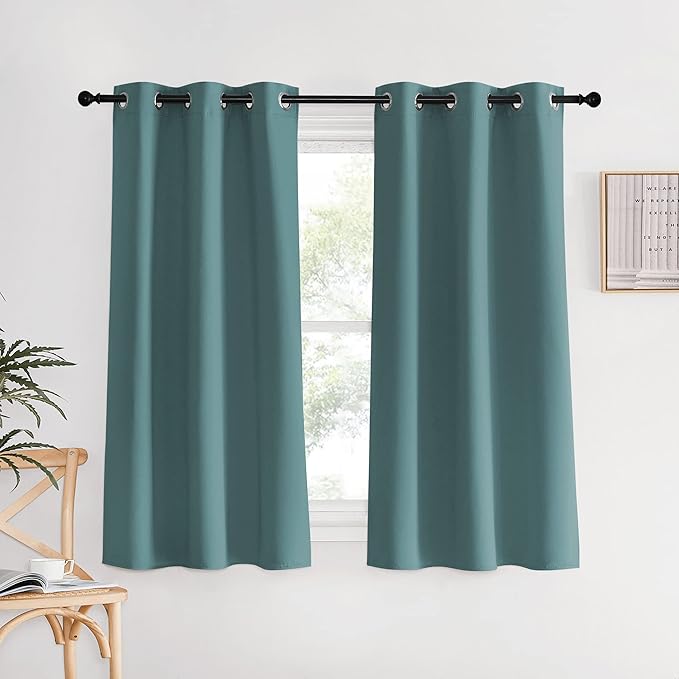 NICETOWN Modern Blackout Curtains Noise Reducing, Greyish Blue, 2 Panels, W34 x L60 -Inch, Thermal Insulated and Privacy Room Darkening Drape Panels for Boy's Guest Room Door Small Short Window