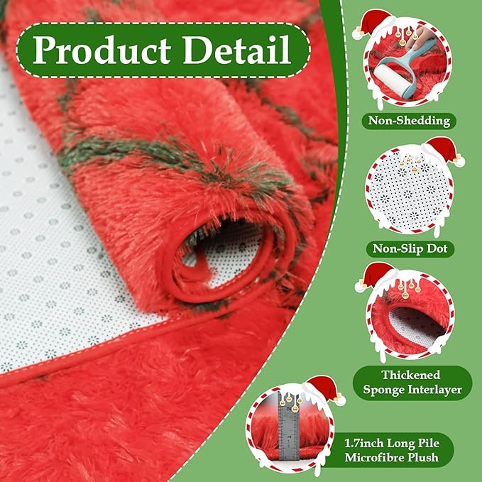Shag Area Rug for Bedroom 4x6,Fluffy Area Rugs for Living Room,Geometric Soft Fuzzy Rug Non-Shedding Indoor Plush Carpet for Kids Bedroom Nursery Dorm Home Christmas,Red and Green
