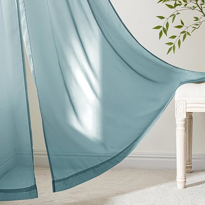 MIULEE Dusty Blue Sheer Curtains 72 Inches Long, 4 Panels Set, Light Filtering Rod Pocket Voile Drapes for Living Room and Bedroom, Airy Soft Fabric Window Treatments, 42 x 72 Inches