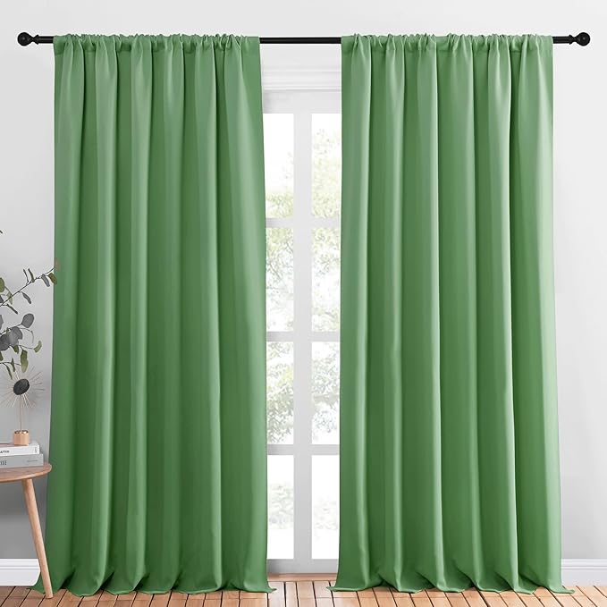 NICETOWN Blackout Curtains Window Draperies, Froest Green, Set of 2, 70 by 95 inches Long, Window Treatment Thermal Insulated Solid Room Darkening Drapes for Bedroom